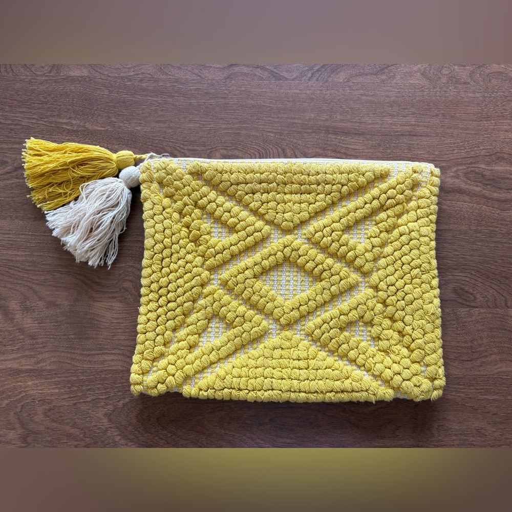 Sole Society Yellow Macramé Tassel Clutch